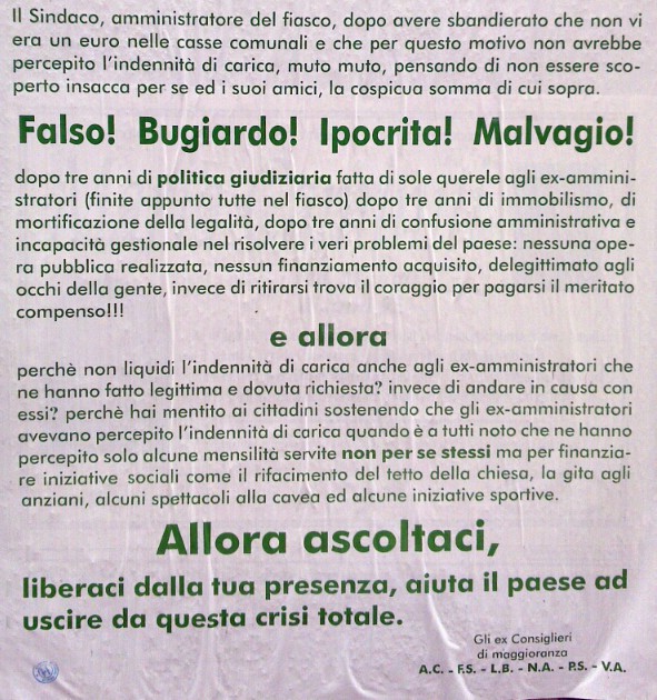 SINDACO FALSO, BUGIARDO E MALVAGIO. MA NON È DIFFAMAZIONE. È QUESTIONE DI CONFINI