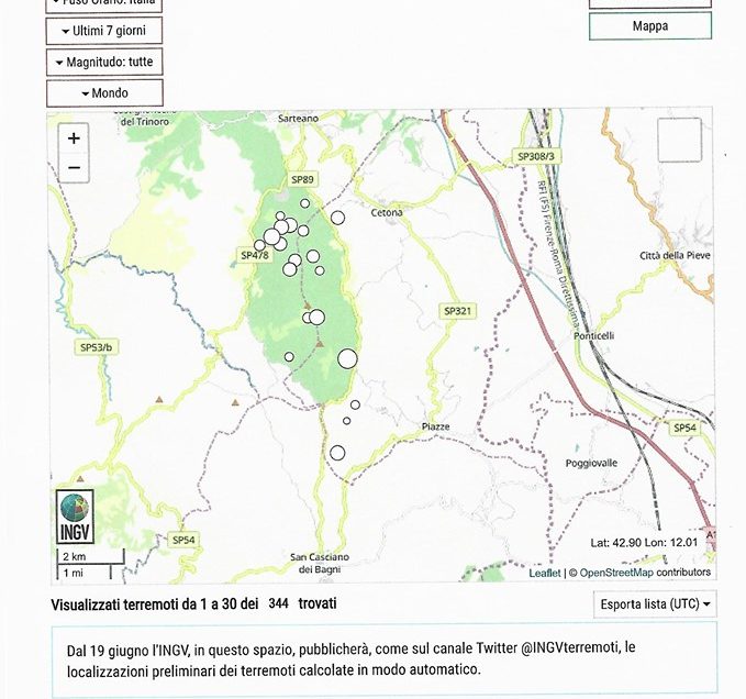 CONTINUANO LE SCOSSE DI TERREMOTO INTORNO AL MONTE CETONA